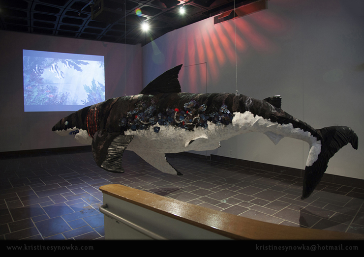 Tides and Air Exhibition with 20 ft long shark sculpture by Kristine Synowka